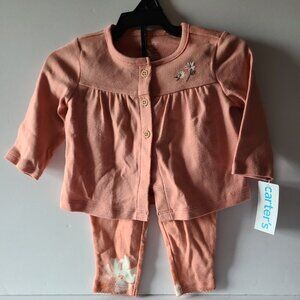 CARTER'S BABY GIRL CORAL FLOWER OUTFIT- SIZE 6 MONTHS